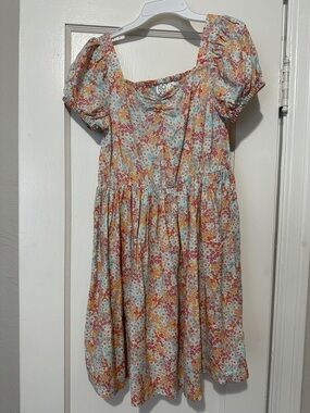 Roxy Girls' Floral Puff-Sleeve Dress - Blue, Yellow, Pink